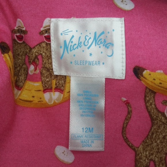 3/$18 Nick & Nora Baby Pink Fleece Sock Monkey Robe - Picture 10 of 12